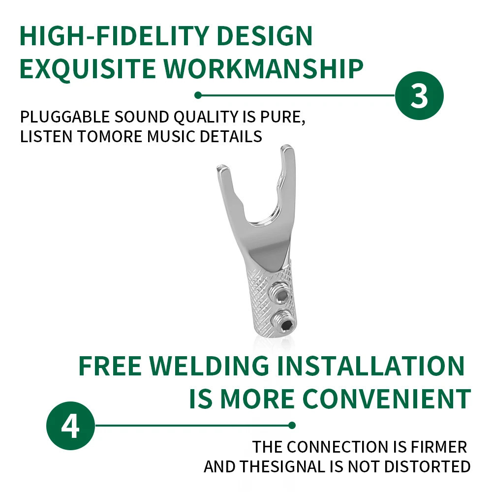 4PCS Y Spade Connector Silver Plated Fork connectors plug Speaker cable plug