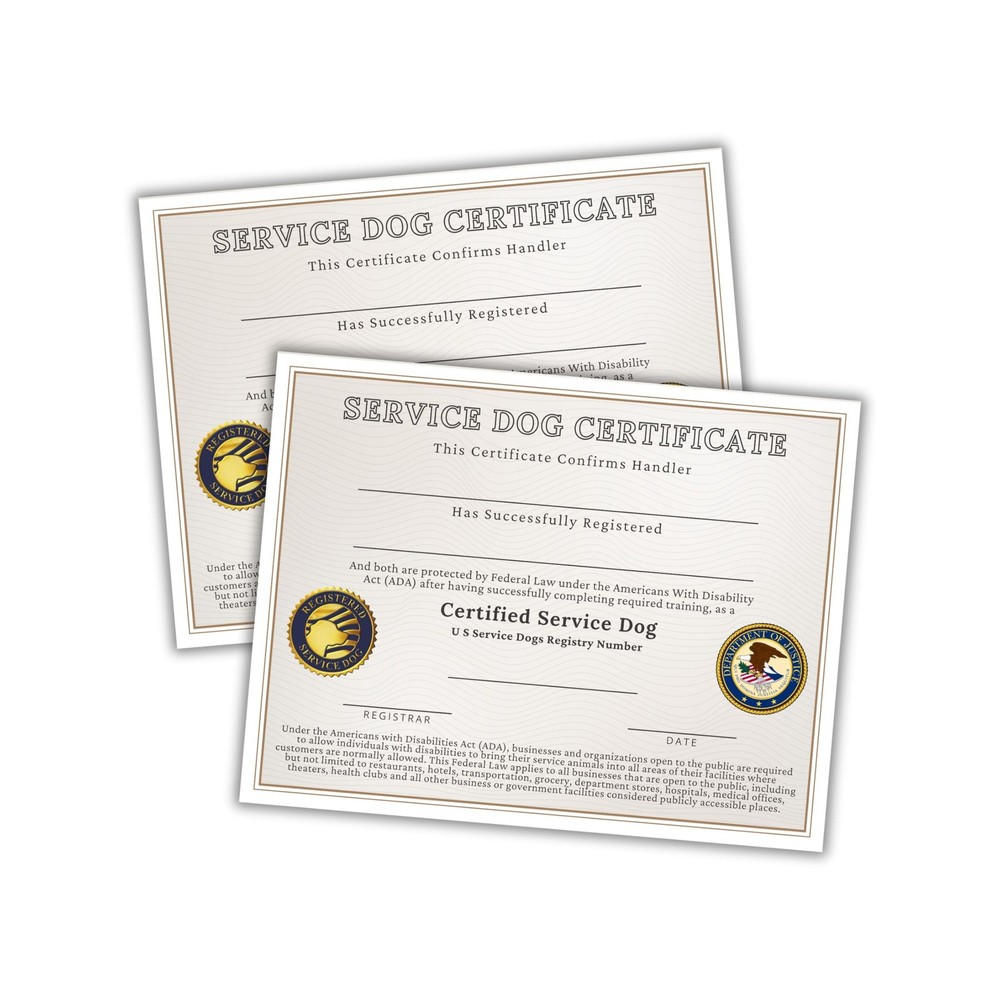 Service Dog Registration Certificate Linen 8.5x11 Certified Training 6 PCS