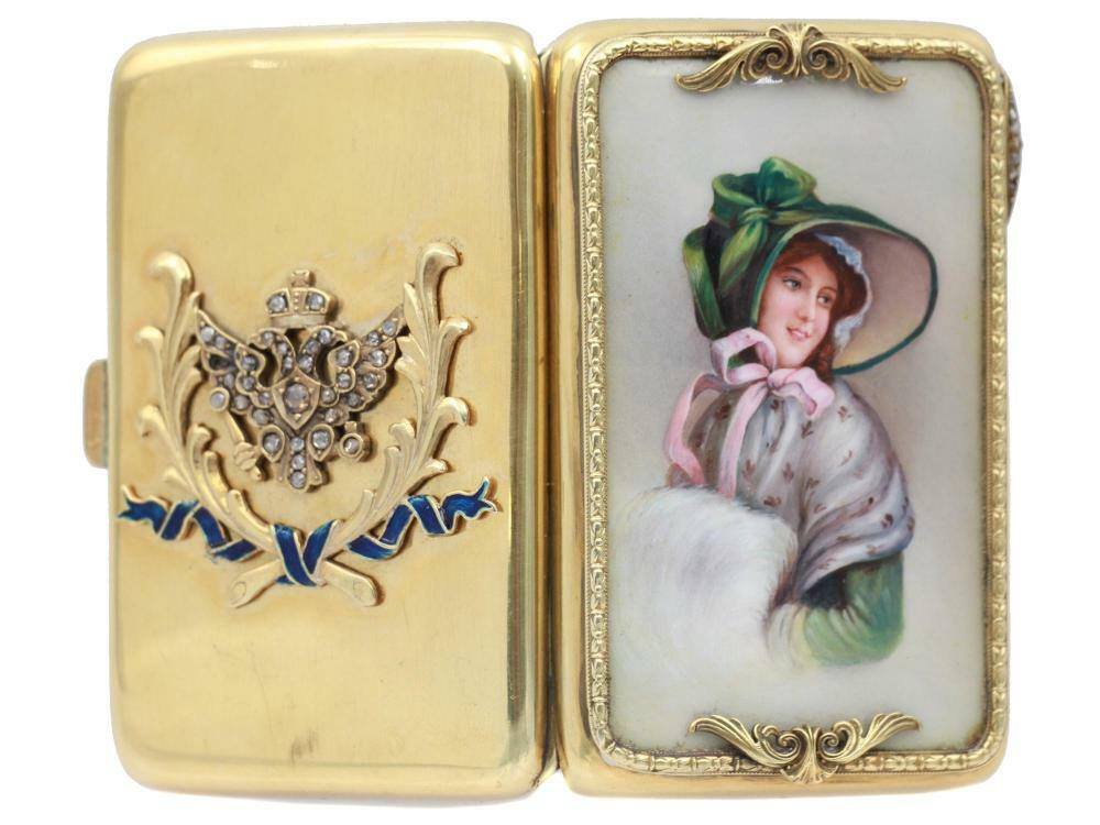 ANTIQUE RUSSIAN GILT SILVER CIGARETTE CASE WITH PORTRAIT