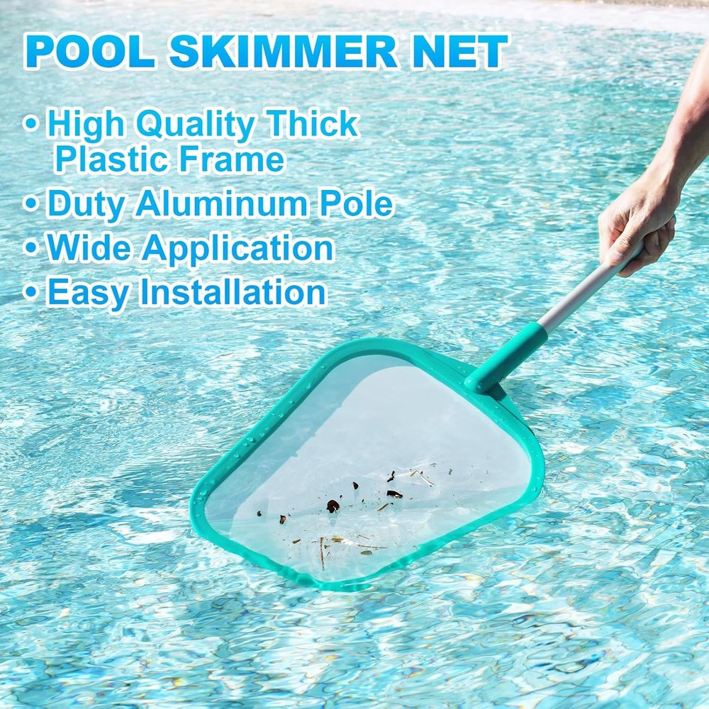 Pool Skimmer - Pool Net with Pole, Pool Skimmer Net with Solid Plastic Frame, Sk