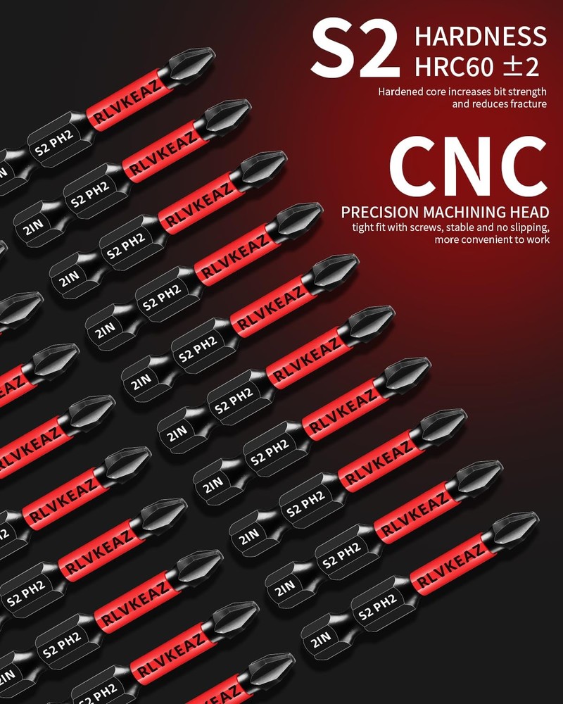 20-PCS Phillips Bits #2 Impact, Magnetic 2'' 20pcs phillips bits #2, Black