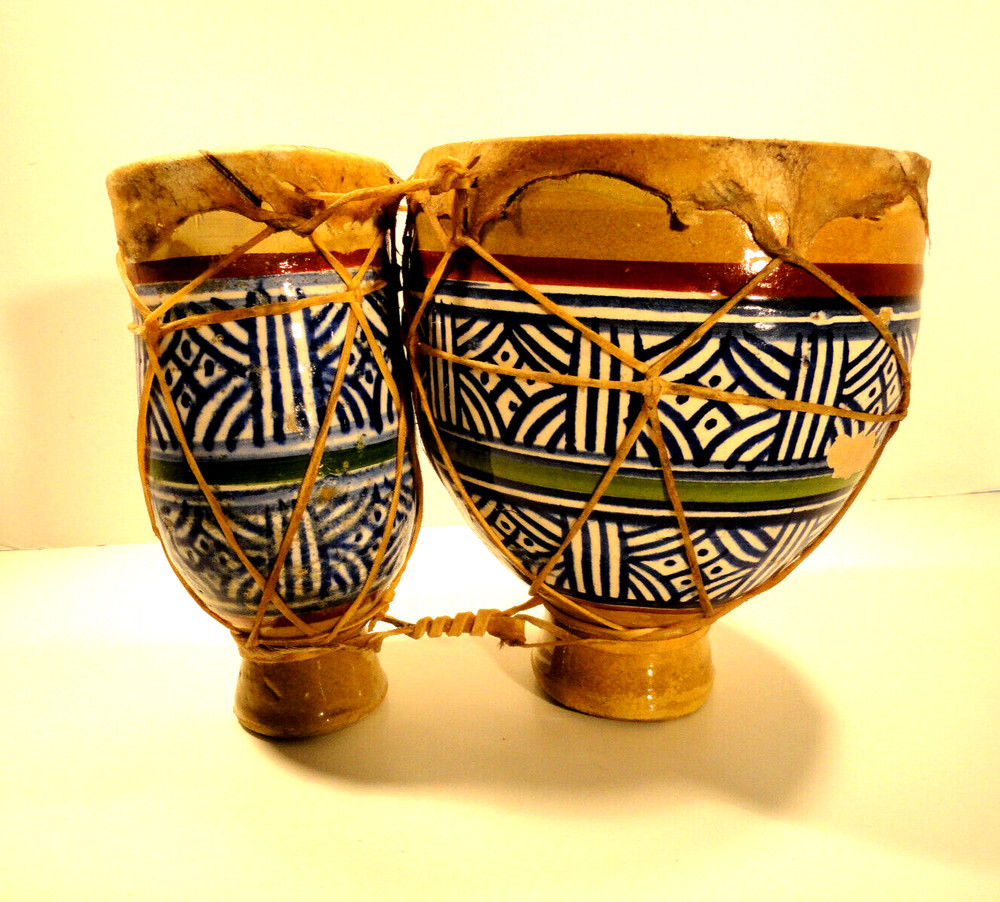 Vintage Moroco Double Bongo Ceramic Tomtom Drum
