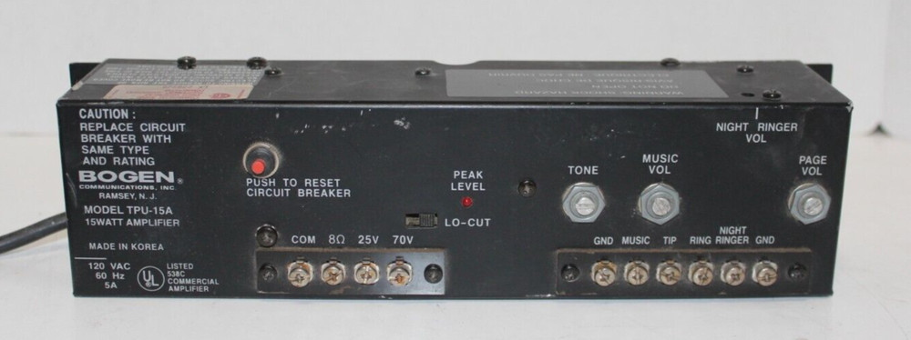 Bogen Telephone Paging Amplifier (TPU15A)