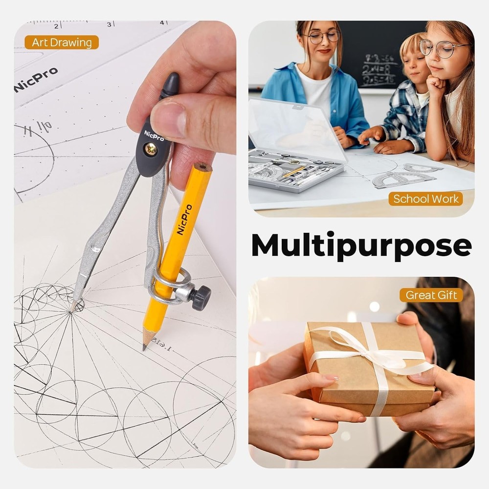 22 PCS Compass Geometry Tools with Case, Drafting Tools Geometry Set with Swi...
