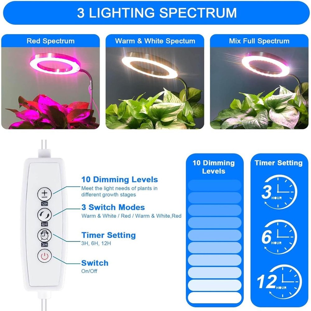 Grow Light Plants Full Spectrum LED Plant Light Adjustable Automatic Timer US