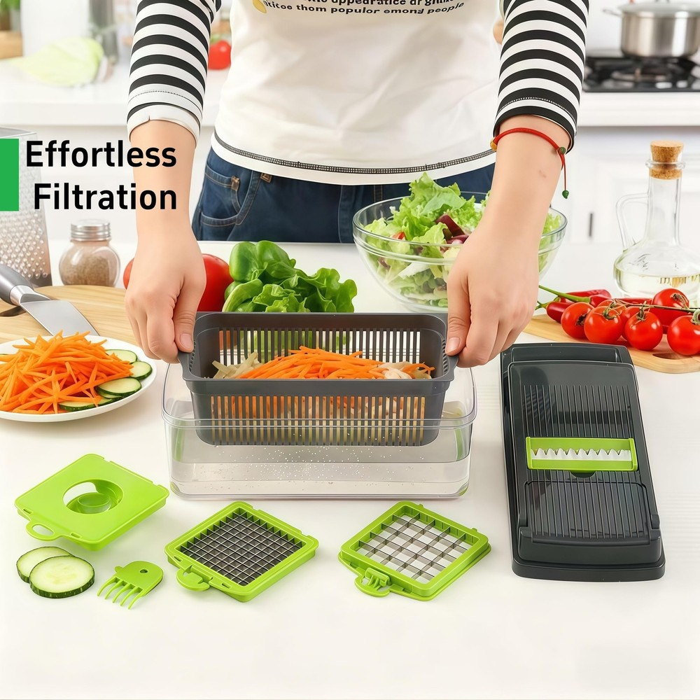 Vegetable Chopper, 7-in-1 Multifunctional Kitchen Slicer & Dicer with 7 Inter...