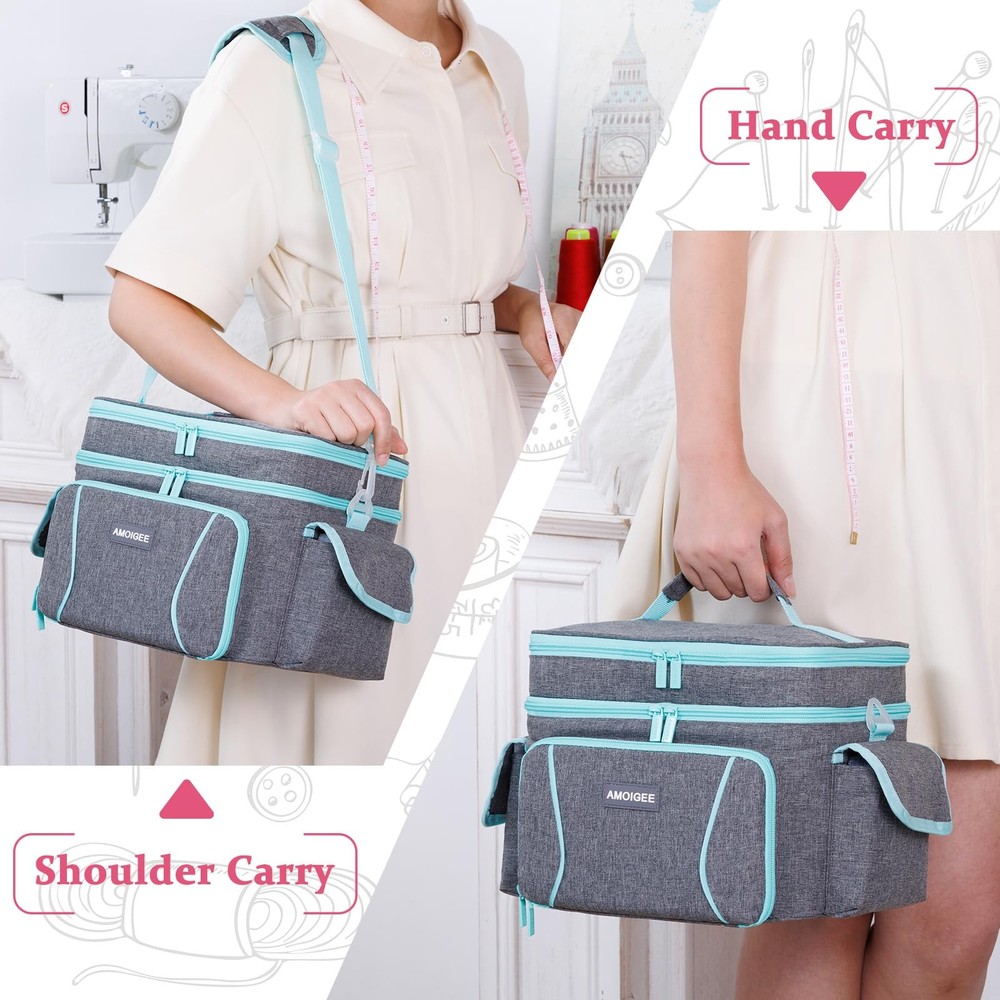 Double-Layer Sewing Storage Bag – Sturdy Sewing Organizer Tote with Shoulder ...