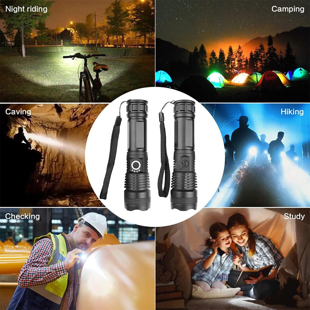 Super Bright LED Flashlight Zoom Bar Torch Rechargeable Waterproof Searchlight