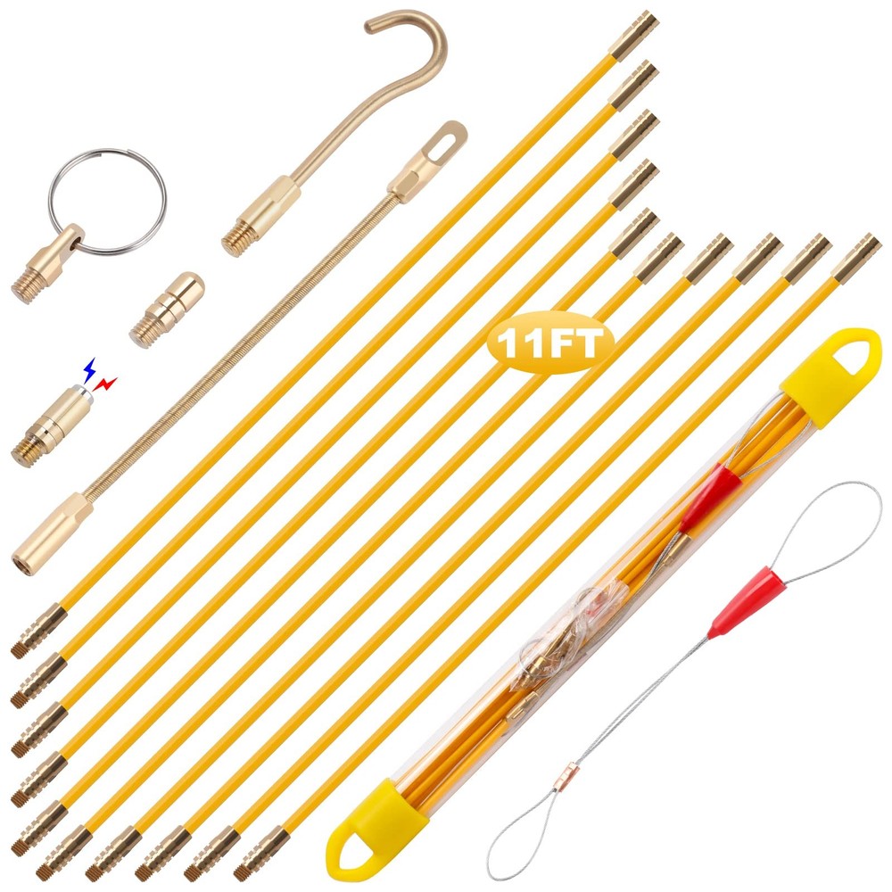 Fiberglass Wire Pulling Fish Tape Kit with 5 Attachments and Tool Case