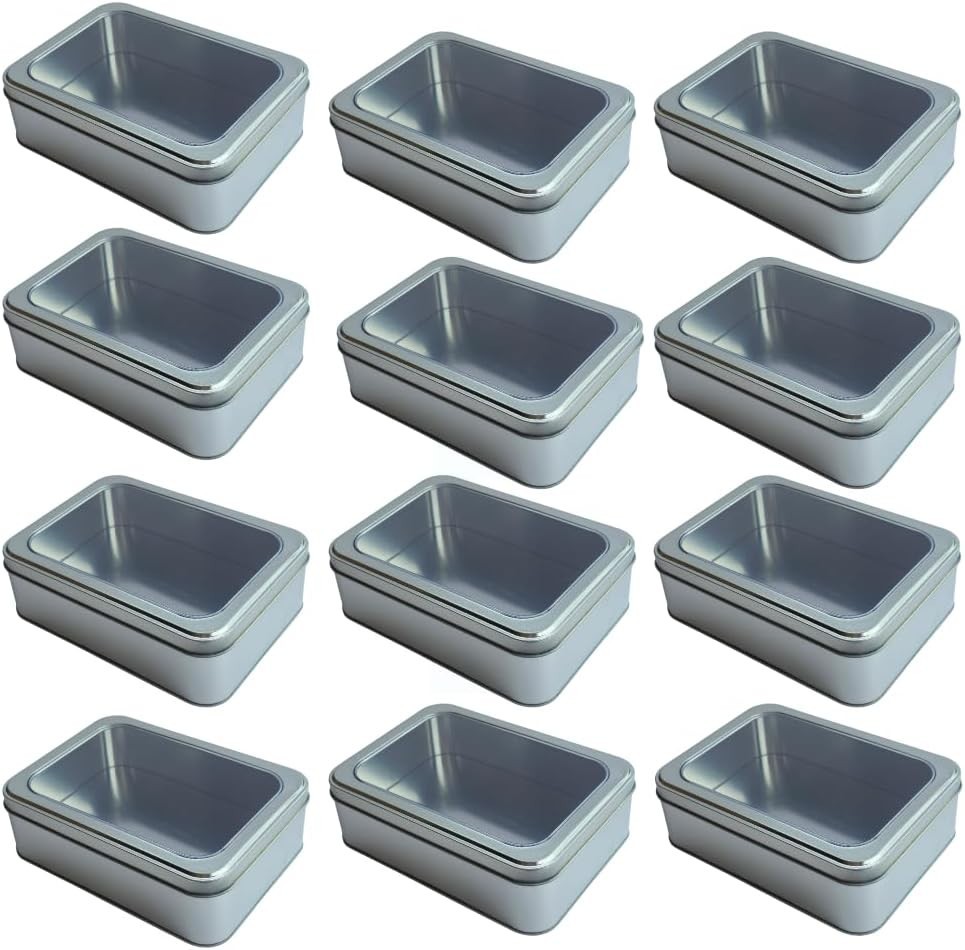 Gold Glitter Single Piece Empty Rectangular Tin Container W/ Lid Multipurpose