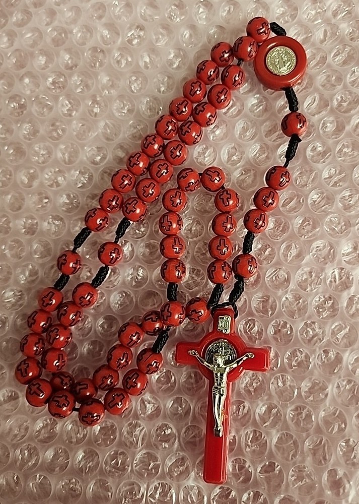 CHRISTIAN     CATHOLIC SAINT  BENEDICT Cord Rosary Beads  12"