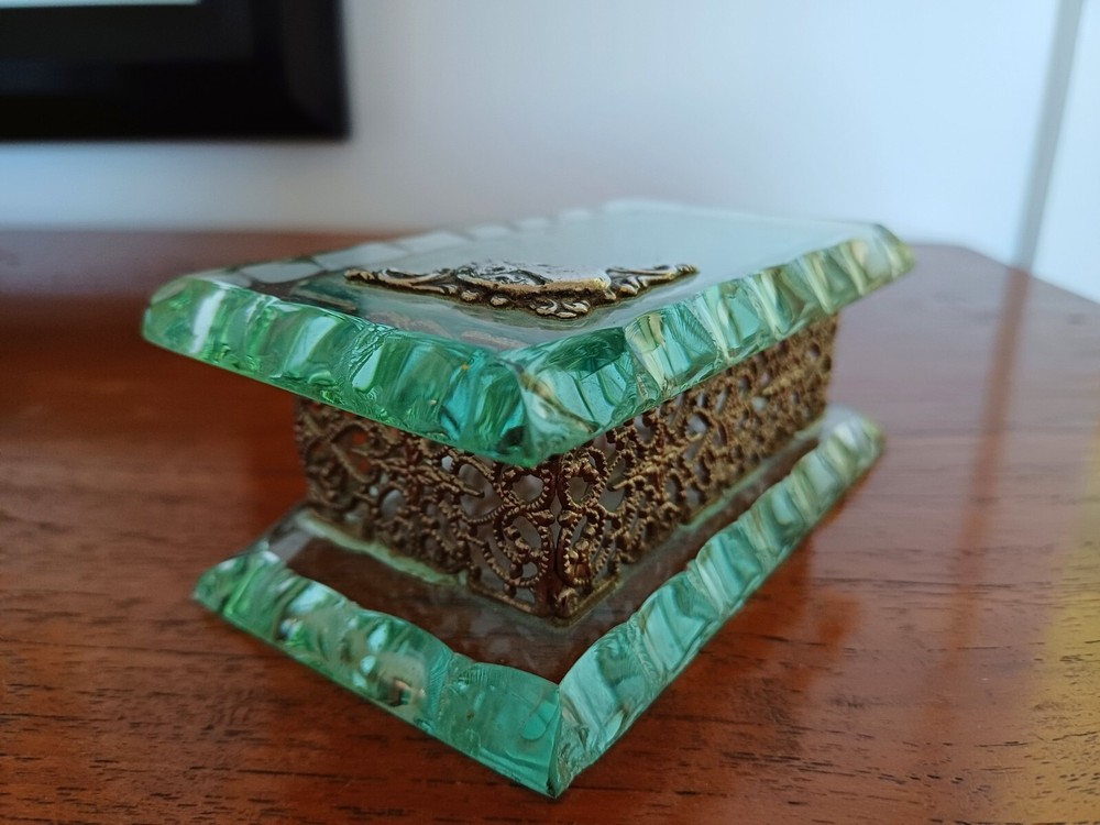 Continental glass and Filigree silver Patch/Trinket Box