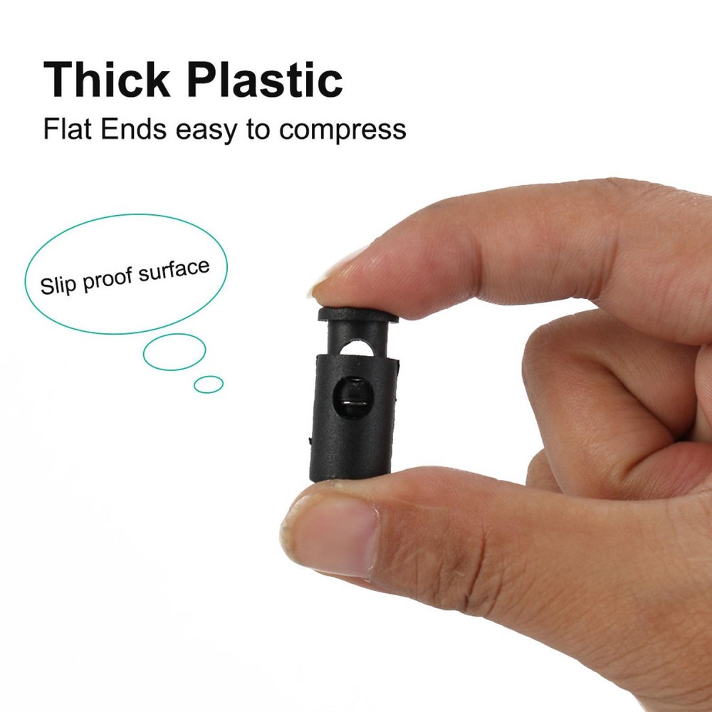 Black Plastic Toggles Spring Stop Drawstring Rope Cord Locks 10 Pcs