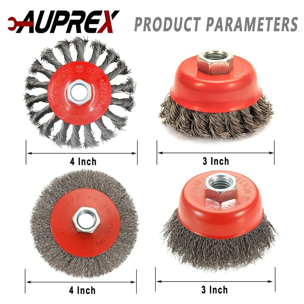 Versatile 4-Pack Carbon Steel Wire Brushes & Cups for Angle Grinders, 5/8" Arbor