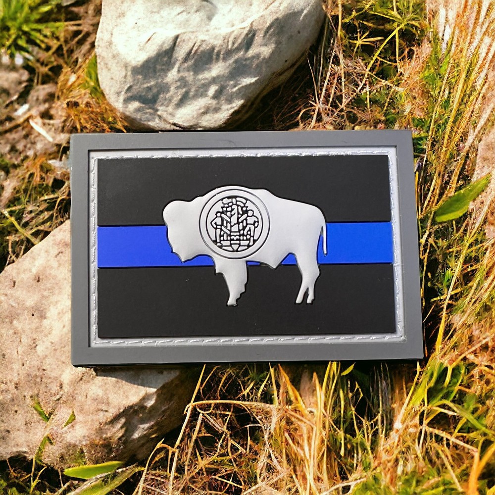 Subdued Thin Blue Line Wyoming State Flag PVC Patch