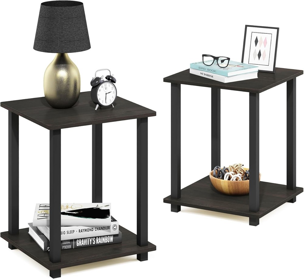 SIMPLISTIC Side Table Set of 2 2-Tier Square Modern End Table Nightstand Night
