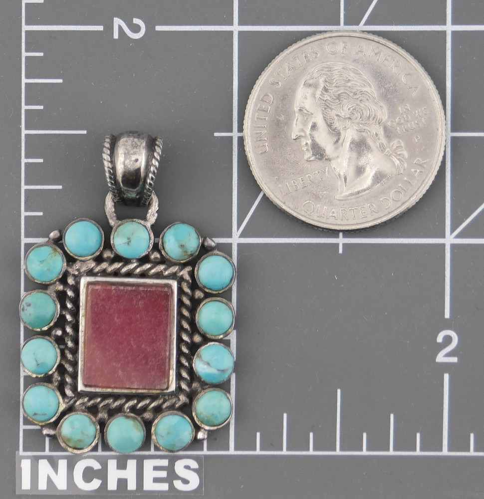 Bohemian Boho 925 Sterling Silver Turquoise & Ruby Pendant