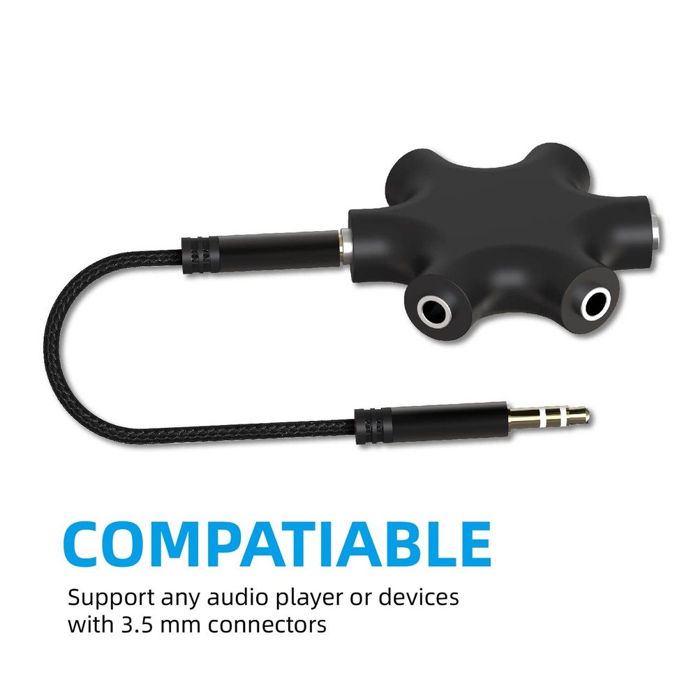 EBEETECH 3.5mm Multi Headphone Audio Splitter 5-Jack Female Connector black