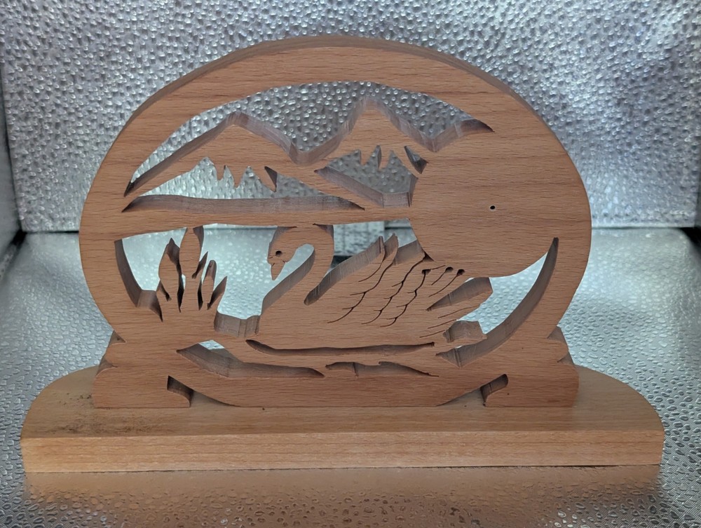 handmade scrollsawn Wood Swan Clock