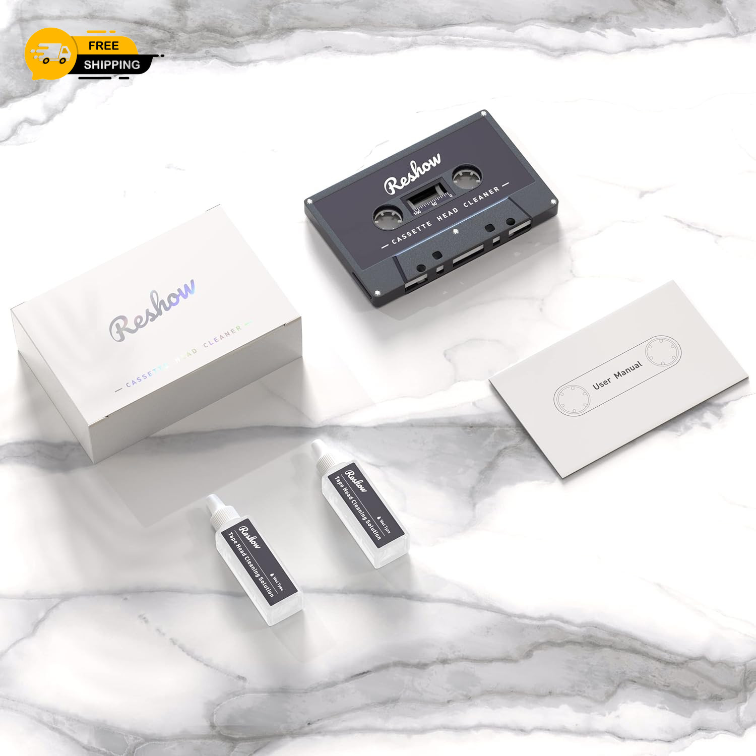 Reshow Audio Tape Cassette Head Cleaner with 2 Cleaning Fluids Care Wet Maintena