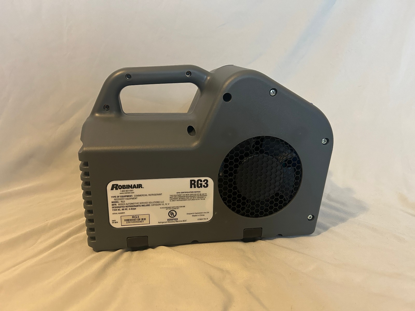 Robinair RG3 RG3 Portable Refrigerant Recovery Machine New Open Box