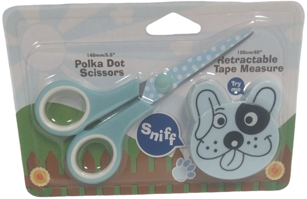 Blue Sewing Machine Scissors and Tape Measure Set