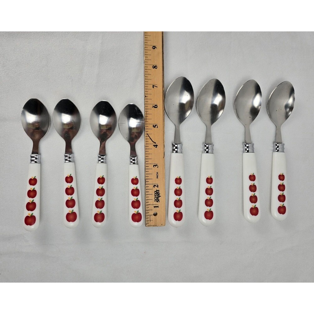 Apple Flatware Set & Holder Farmhouse Fruit Vintage Plastic Handle