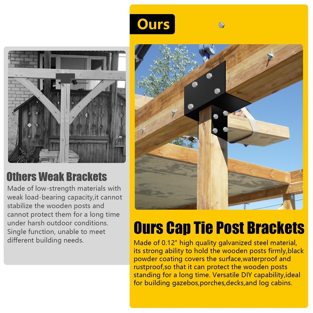 1Pack Pergola Post Cap Tie Brackets Kit,DIY Tee Bracket Contector with Screws...