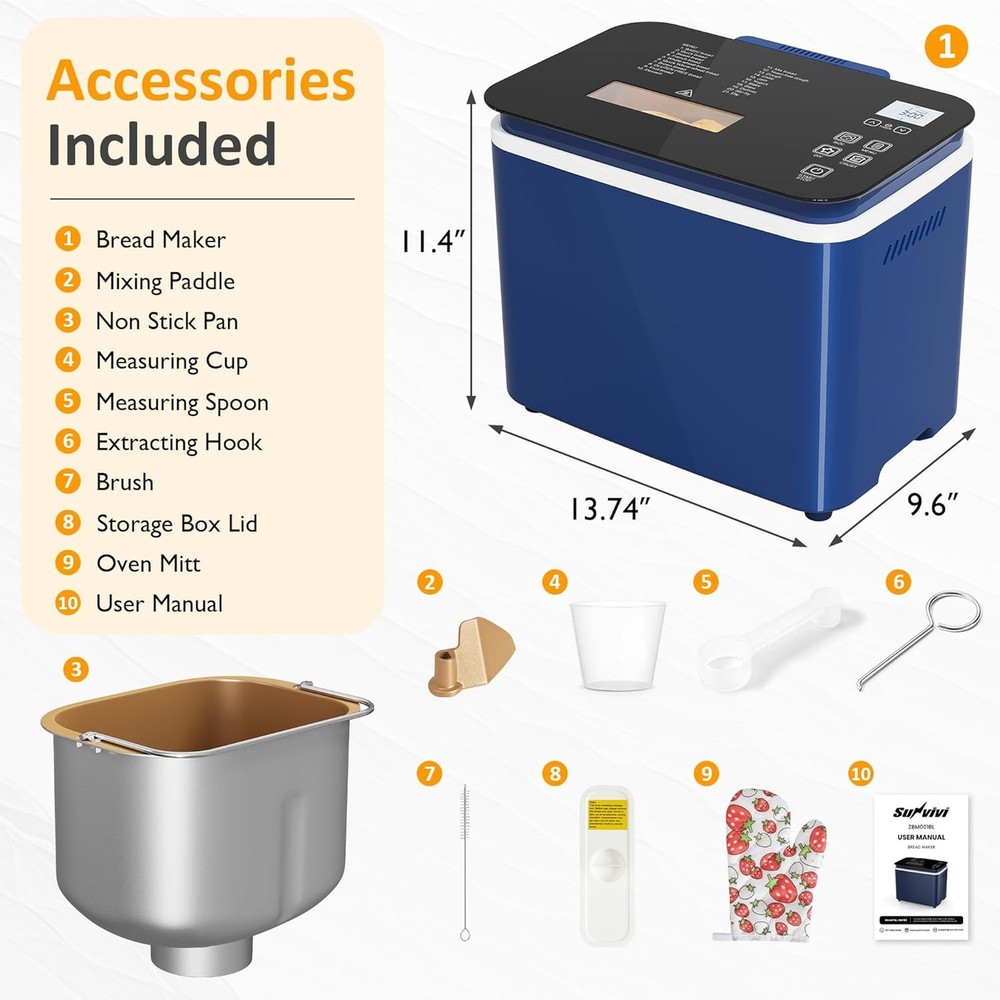 21-in-1 Programmable Bread Machine 2.2LB Break Maker W/ Nonstick Pan & Digital
