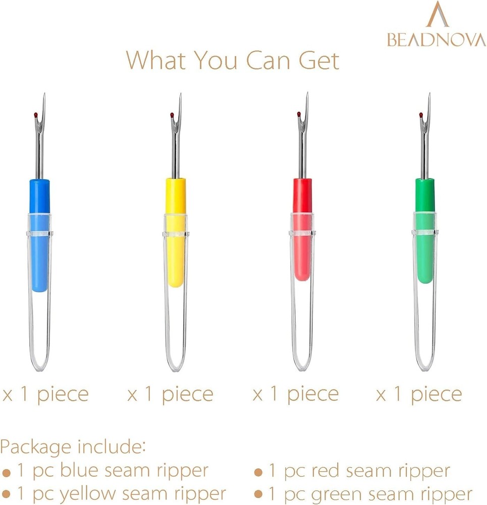Delicate Fabric Seam Ripper Pack - 4 Assorted Colors with Protective Covers