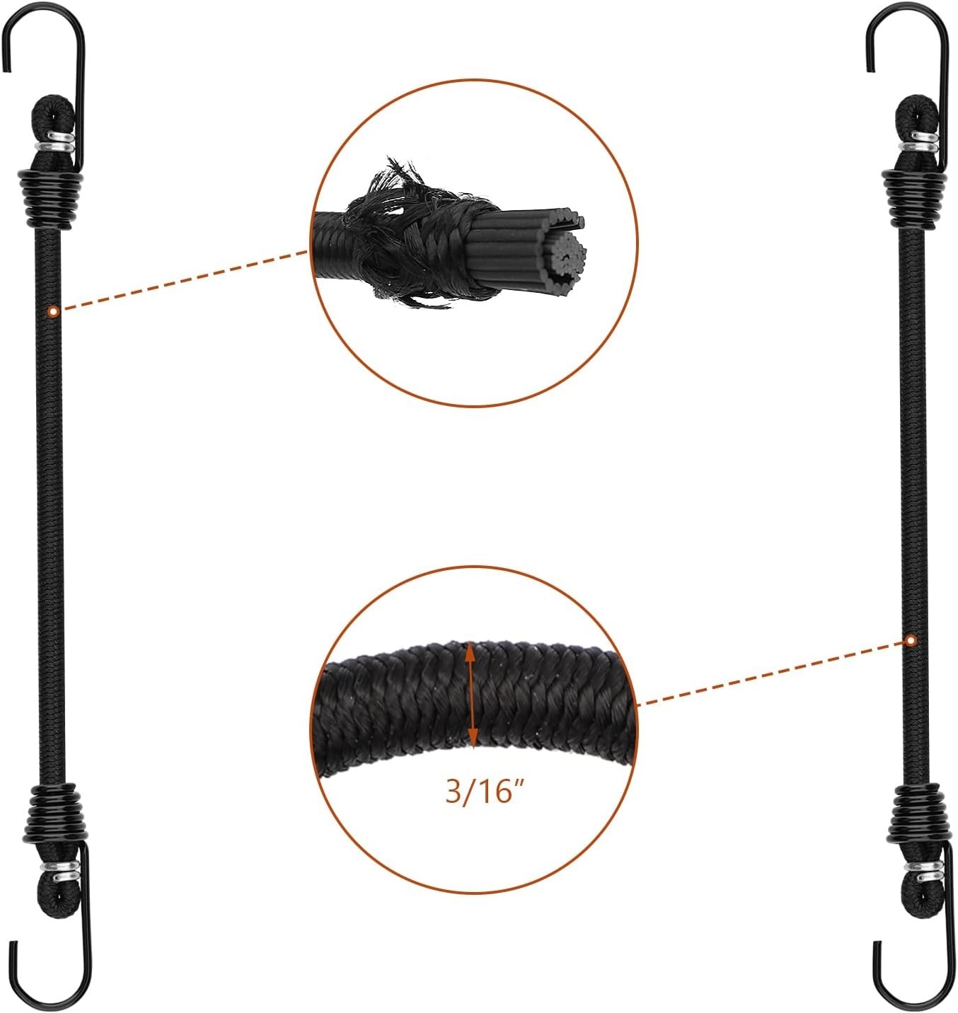 Small Bungee Cords with Hooks 6 inch Mini Black Bungee Cords, 10 Pcs