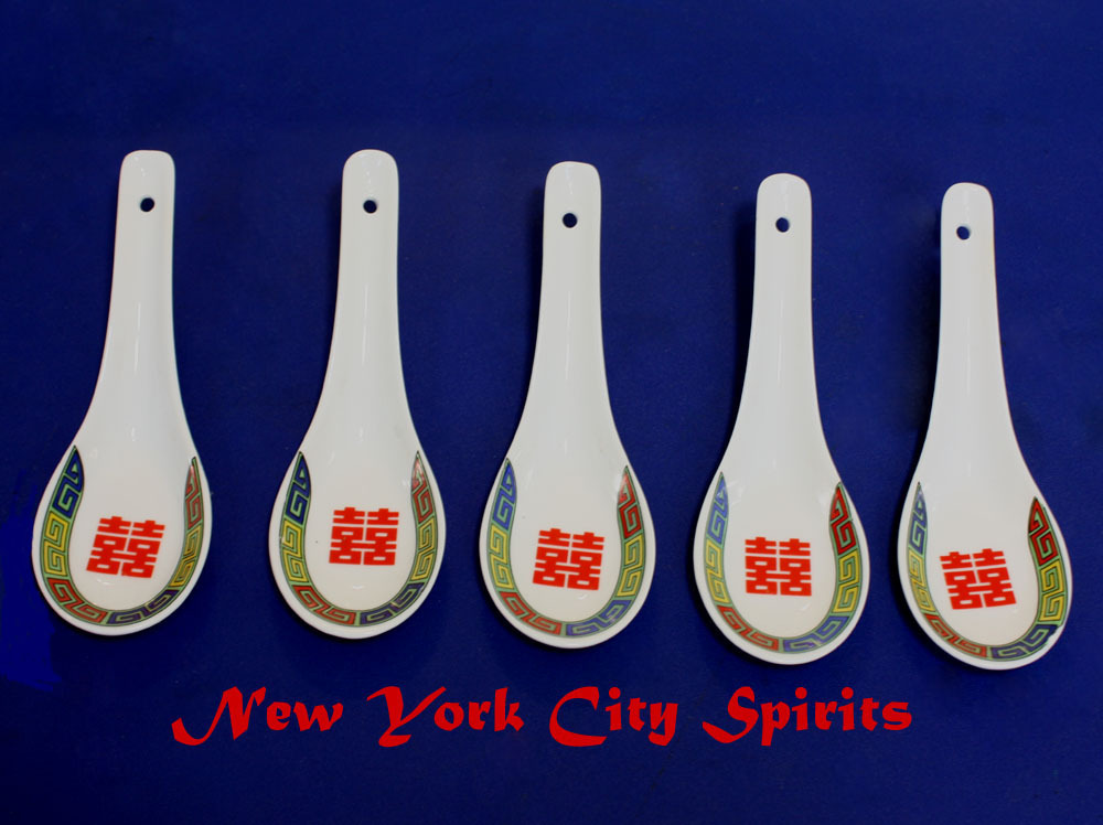 Ceramic Soup Spoon Double Happiness, Set/5pcs