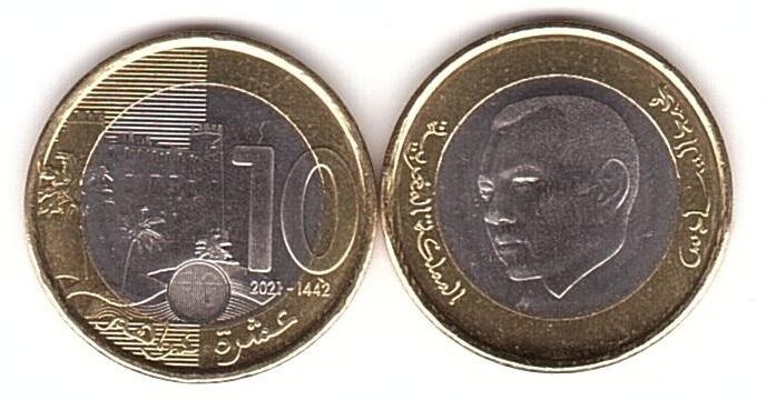Morocco - 10 Dirhams 2021 UNC bimetall Lemberg-Zp