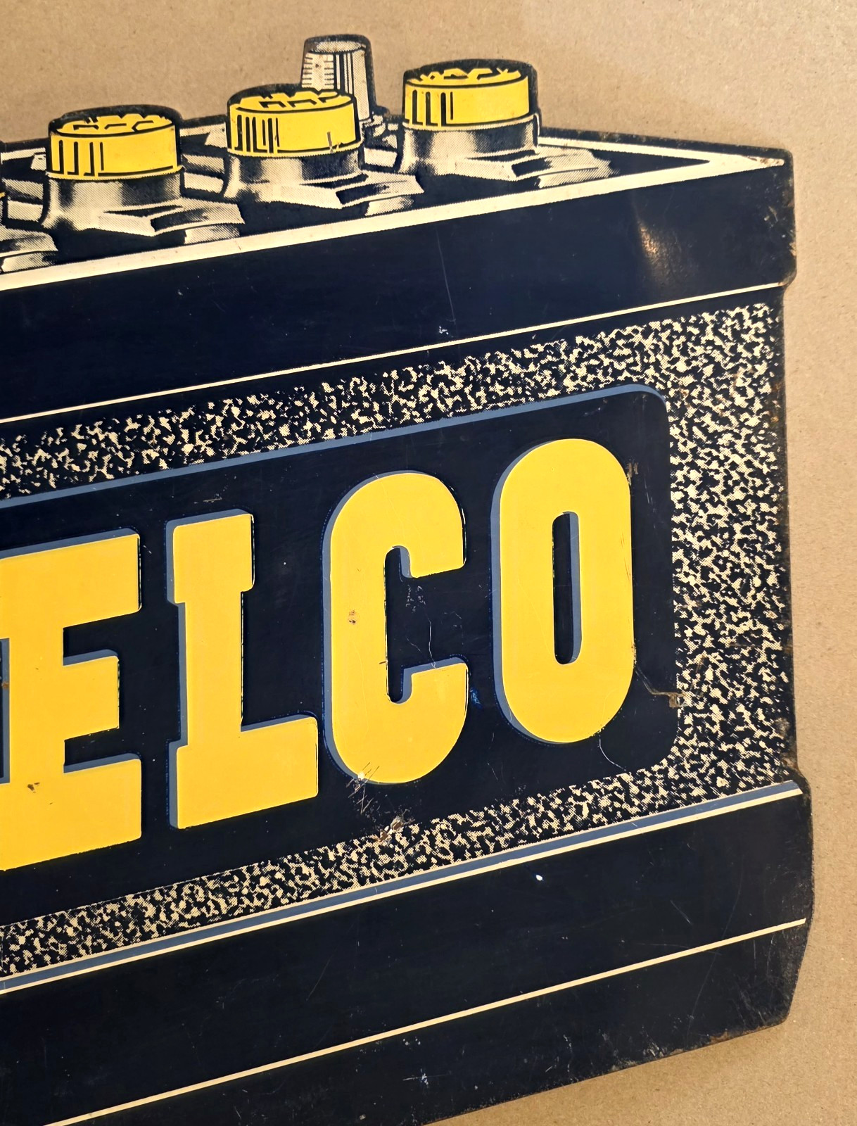 Rare vintage DELCO ** America's No. 1 BATTERY ** FLANGE SIGN - 6 volt gas oil