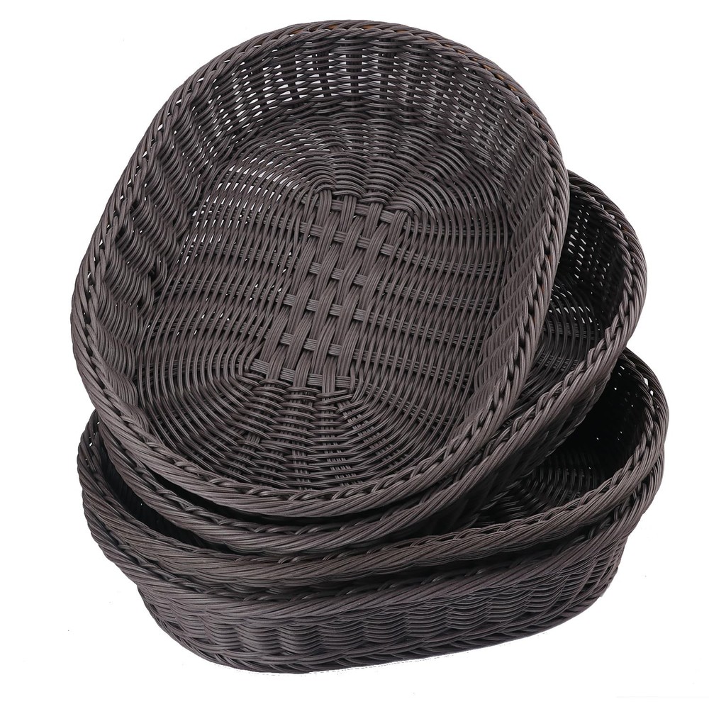 4 Pack 15.7 Inch Oval Poly Wicker Baskets, Plastic Oval Wicker Baskets, Rusti...