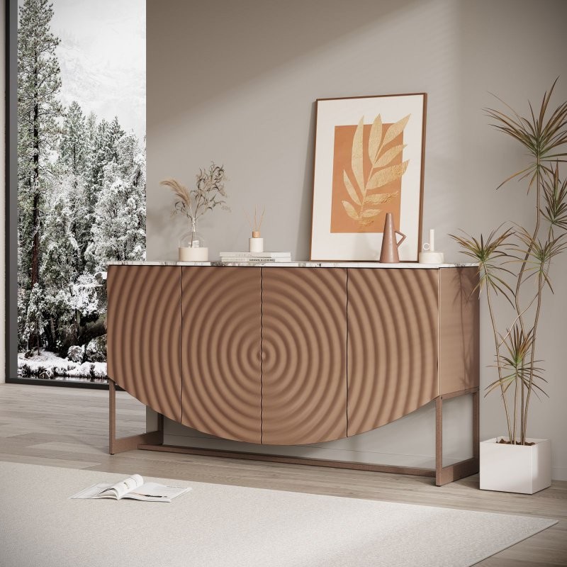 3D Wave Texture Buffet Cabinet Modern Kitchen Sideboards with Storage 4-Door US