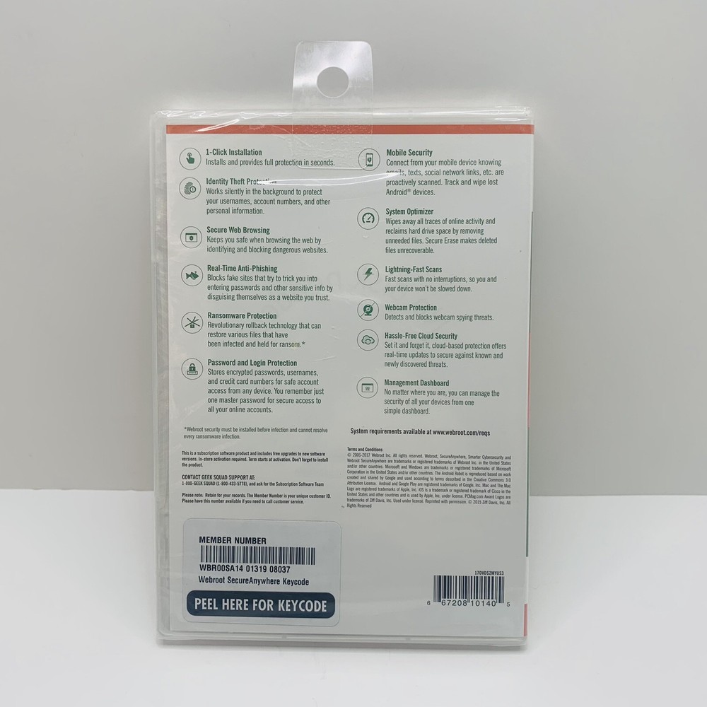 Webroot Secure Internet Security PLUS 3 Devices New Sealed