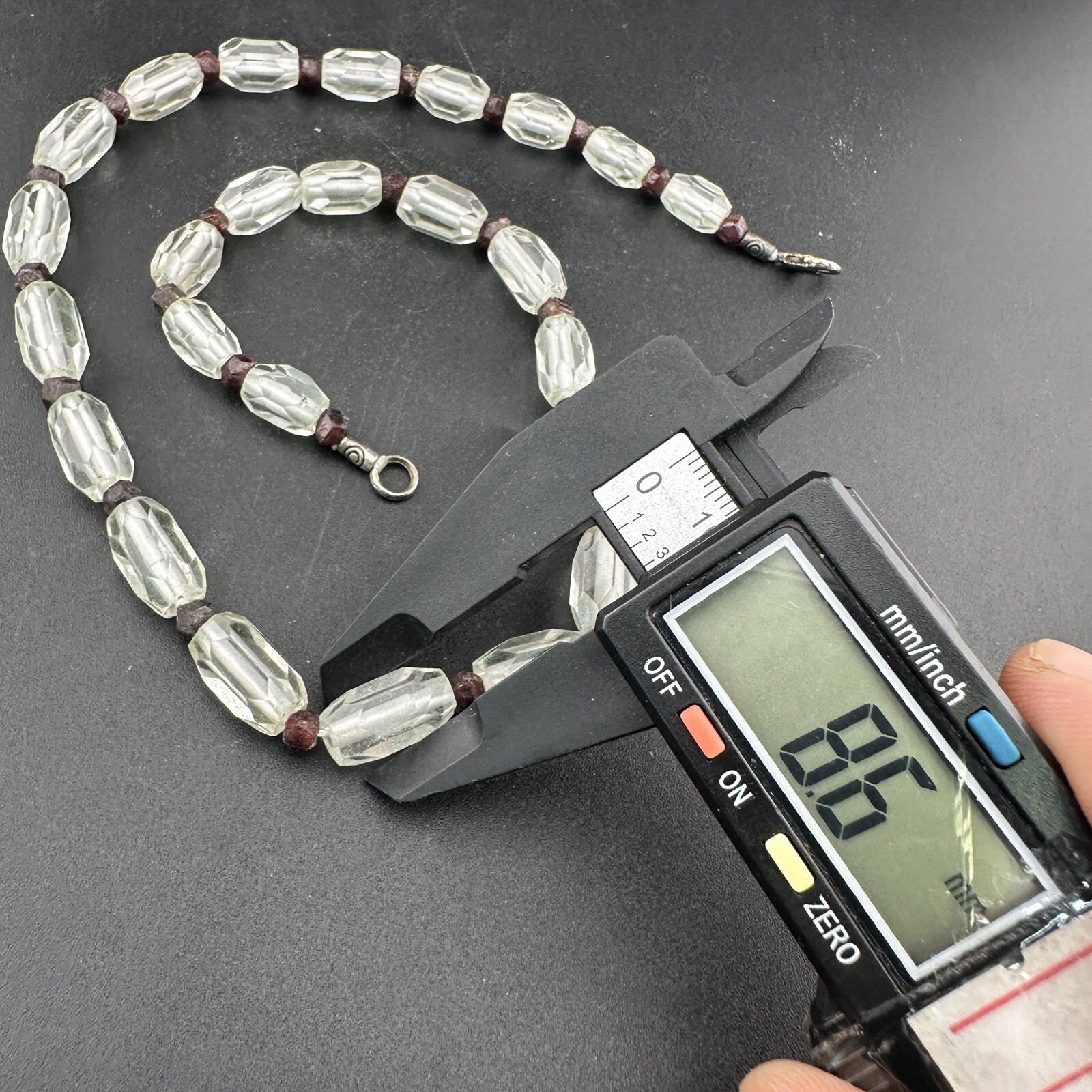 Stunning Vintage Himalayan Diamond Quartz With Garnet Beads Beautiful Necklace