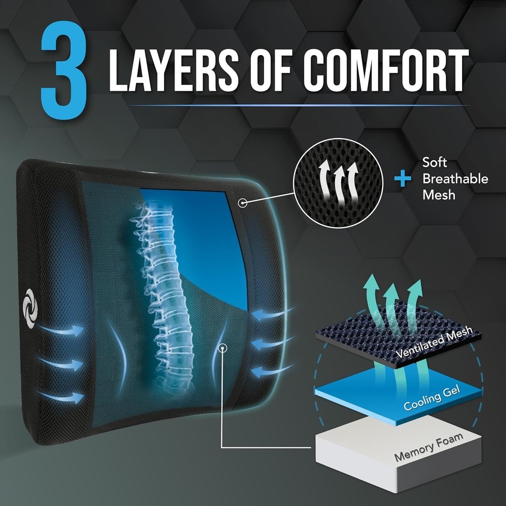 Samsonite Memory Foam Ergonomic Lumbar Support Pillow Car/Work/Plane/Office
