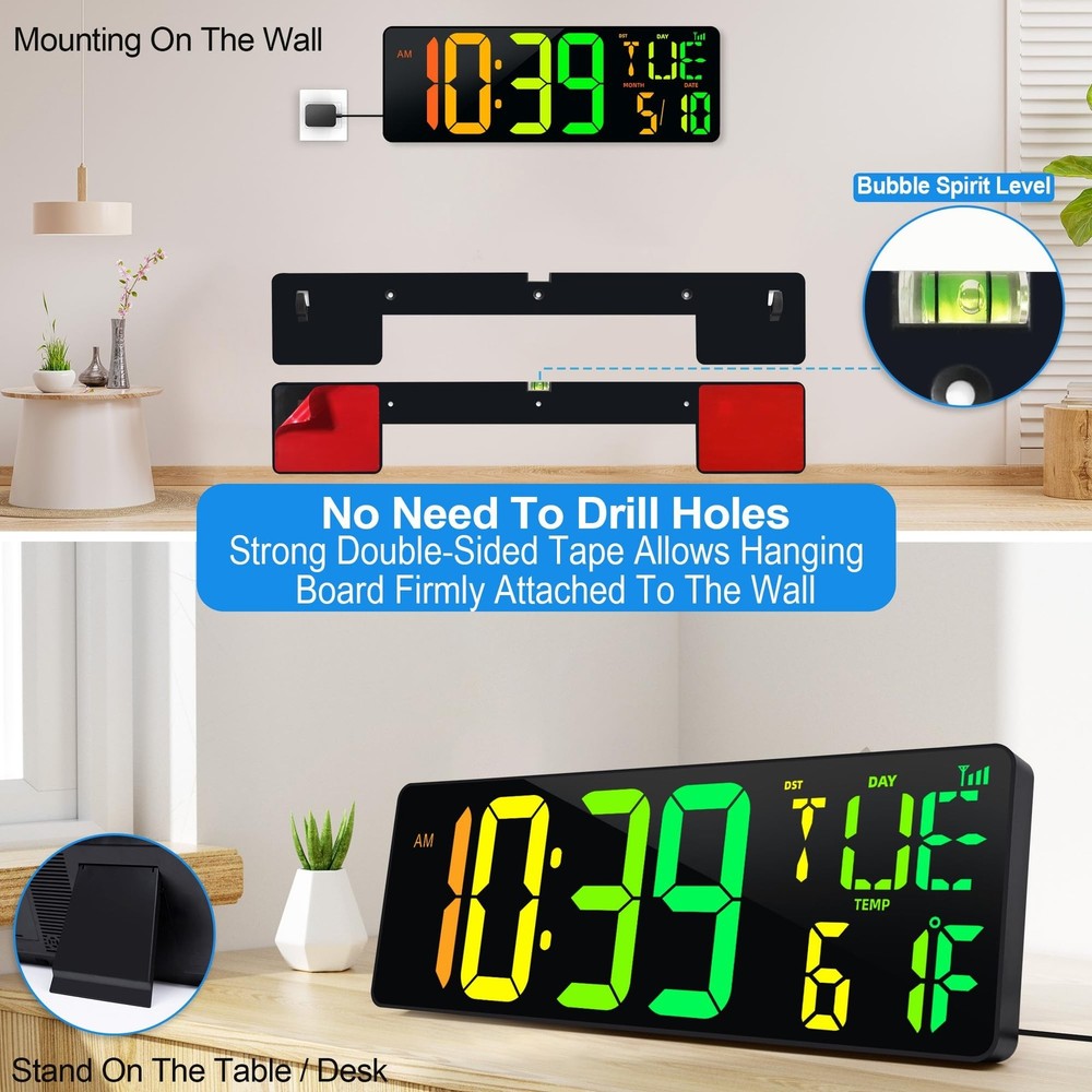 CYMHCHL Large Digital Wall Clock 17.2" Bluetooth Auto Time Sync Led Digital C...