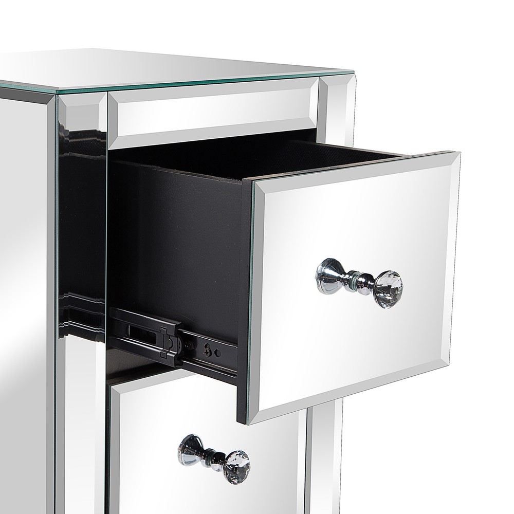 Mirrored Glass Bedside Table Dazzling Bedside Cabinet with Three Drawer