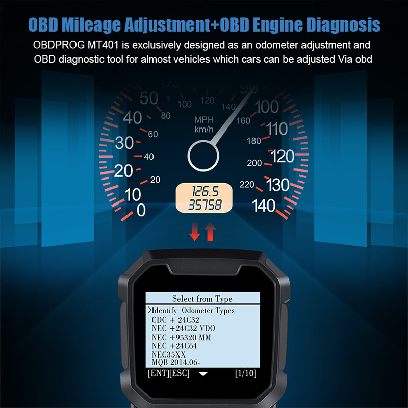 OBDPROG MT401 Odometer Adjustment Mileage Correction OBD2 Engine Diagnostic Tool