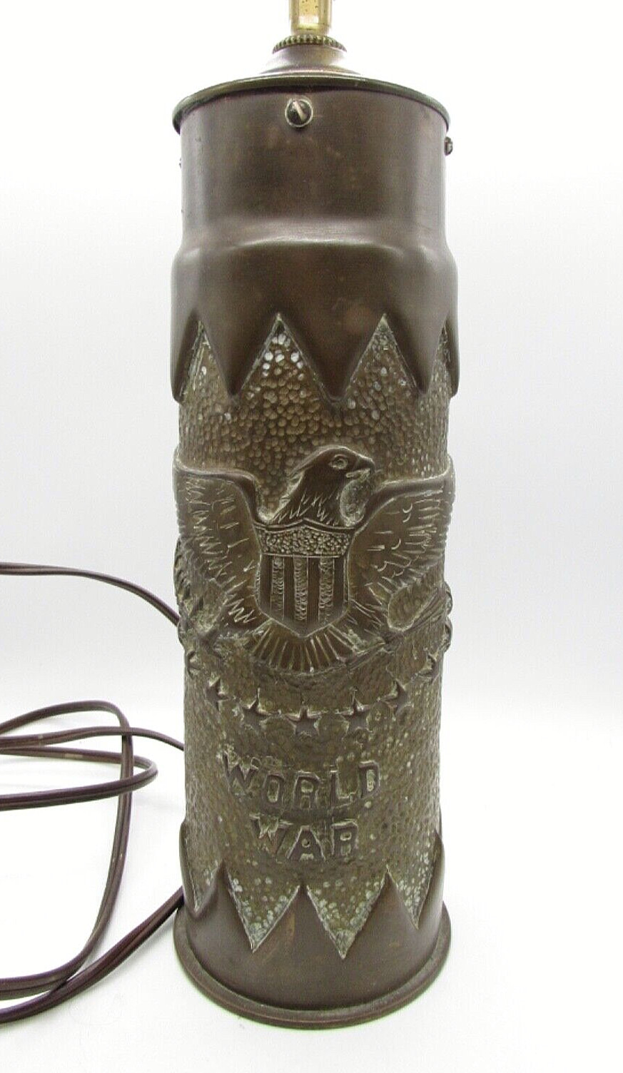 Original WWI US Shell Eagle Stars & Shield Trench Art VERDUN Lamp