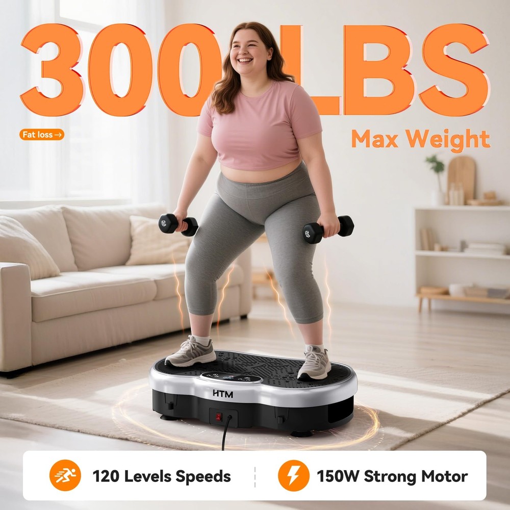 HTM Vibration Plate Exercise Machine - 300 lbs Weight Capacity, 120 Speed Lev...
