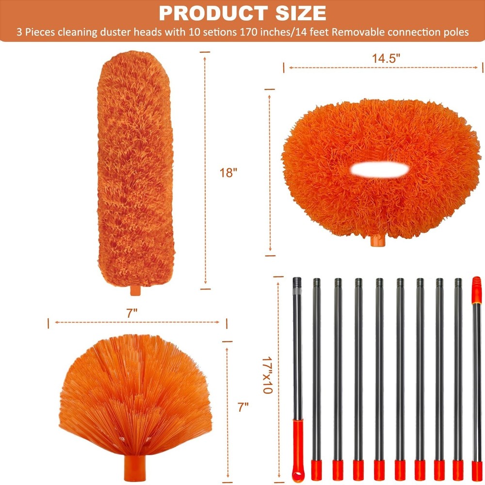 20 Ft+ High Reach Cleaning Tool Kit - Microfiber Feather Ceiling Fan Duster &...