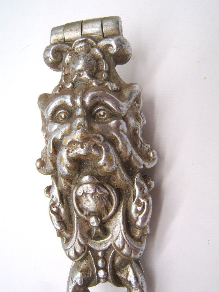 BRONZE SILVERPLATE NUTCRACKER W/ GROTESQUE LION ON FRONT OF HANDLE