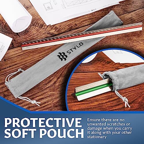 12" Aluminum Architect Scale Ruler Laser Etched Triangle Drafting Ruler