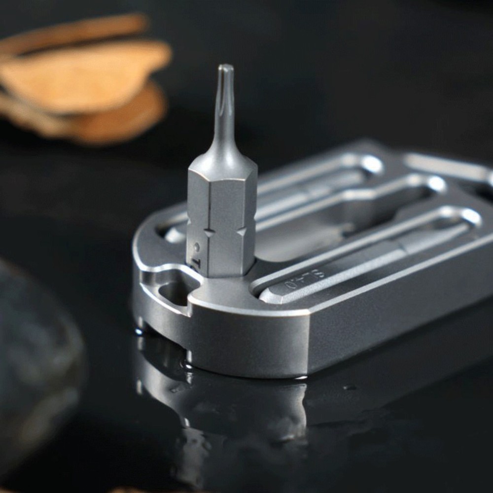 EDC Titanium Multi Tools Bottle Opener Crowbar Pocket with Bit Holder Keychain