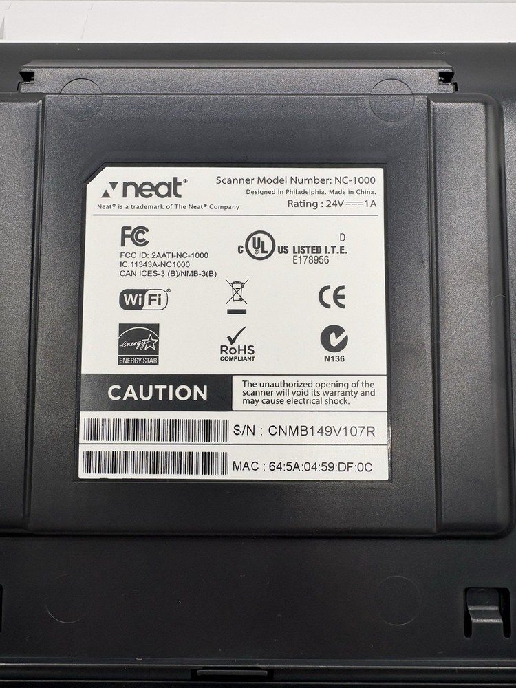 NEAT NC1000 Wireless Pass-Through Scanner - Cloud Scanner & Data Filing System