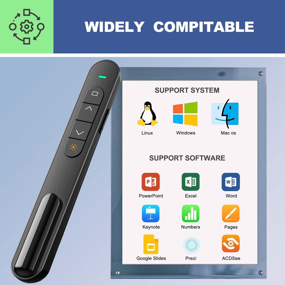 Wireless Presenter Remote for PowerPoint, Mac Windows - Slide Advancer